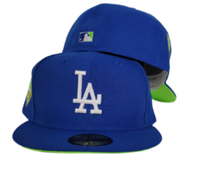 Royal blue and lime green fitted hat Clearance