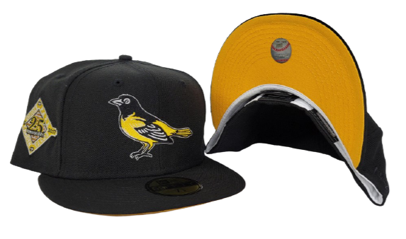 Black Baltimore Orioles Yellow Bottom 50th Anniversary Side Patch New Era 59Fifty Fitted