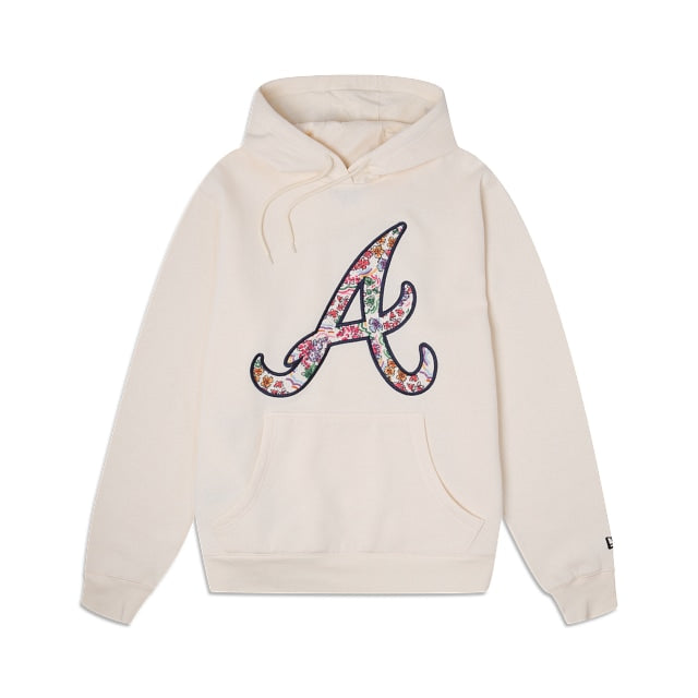 Off White Atlanta Braves Water Color Floral New Era Hoodie 2XL